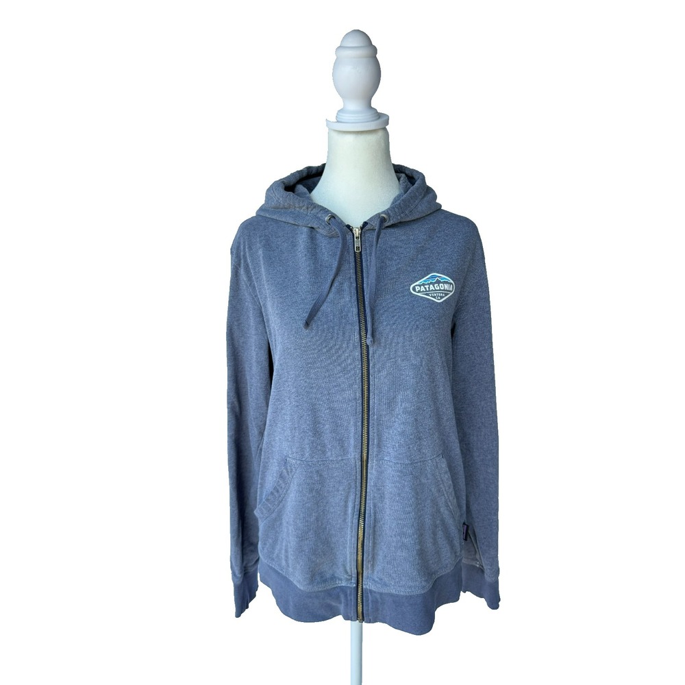 Patagonia Hoodie Sweatshirt Womens S Blue Full Zip Organic Cotton Logo Coastal